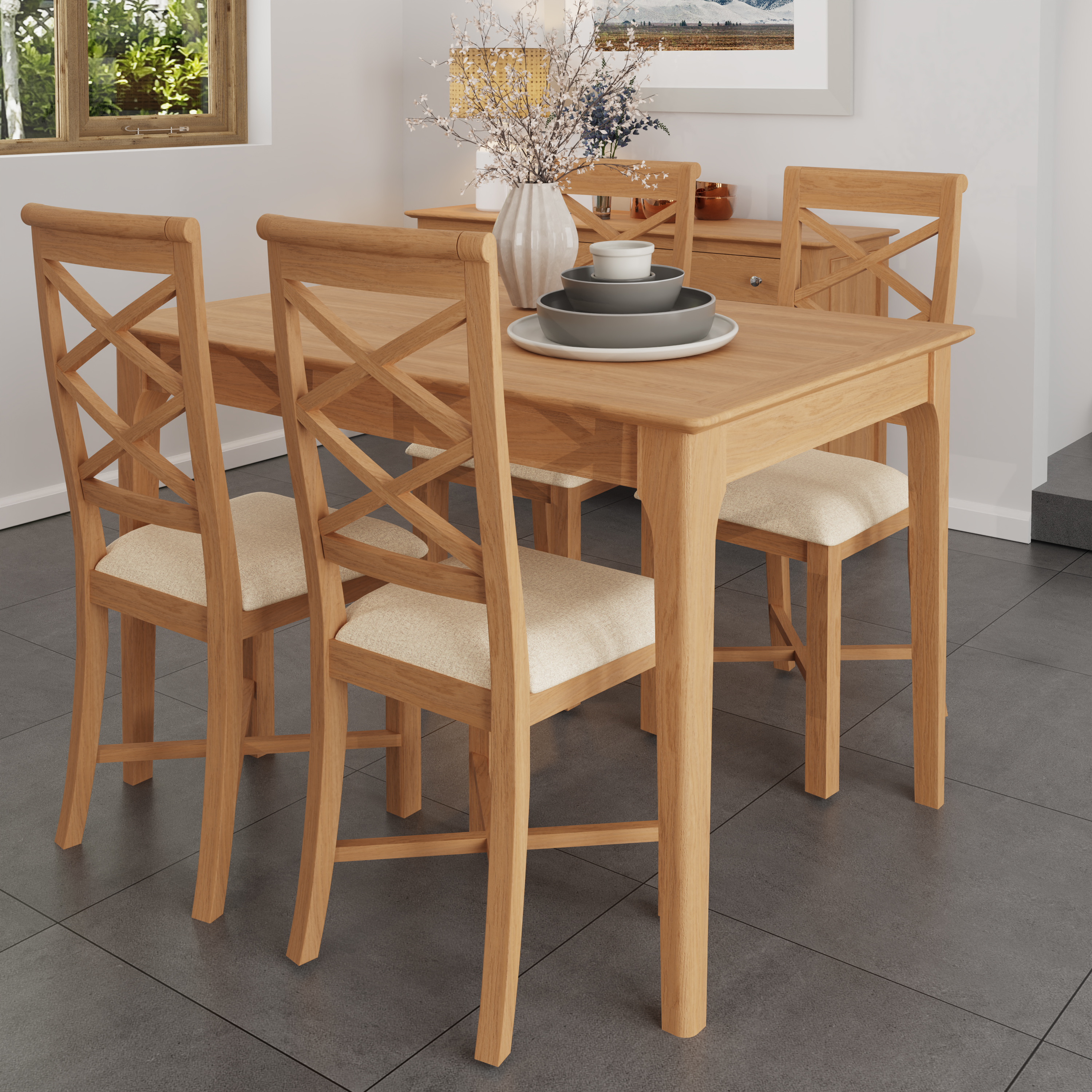 Table à manger extensible en bois de chêne clair 120-165 cm CRUZ