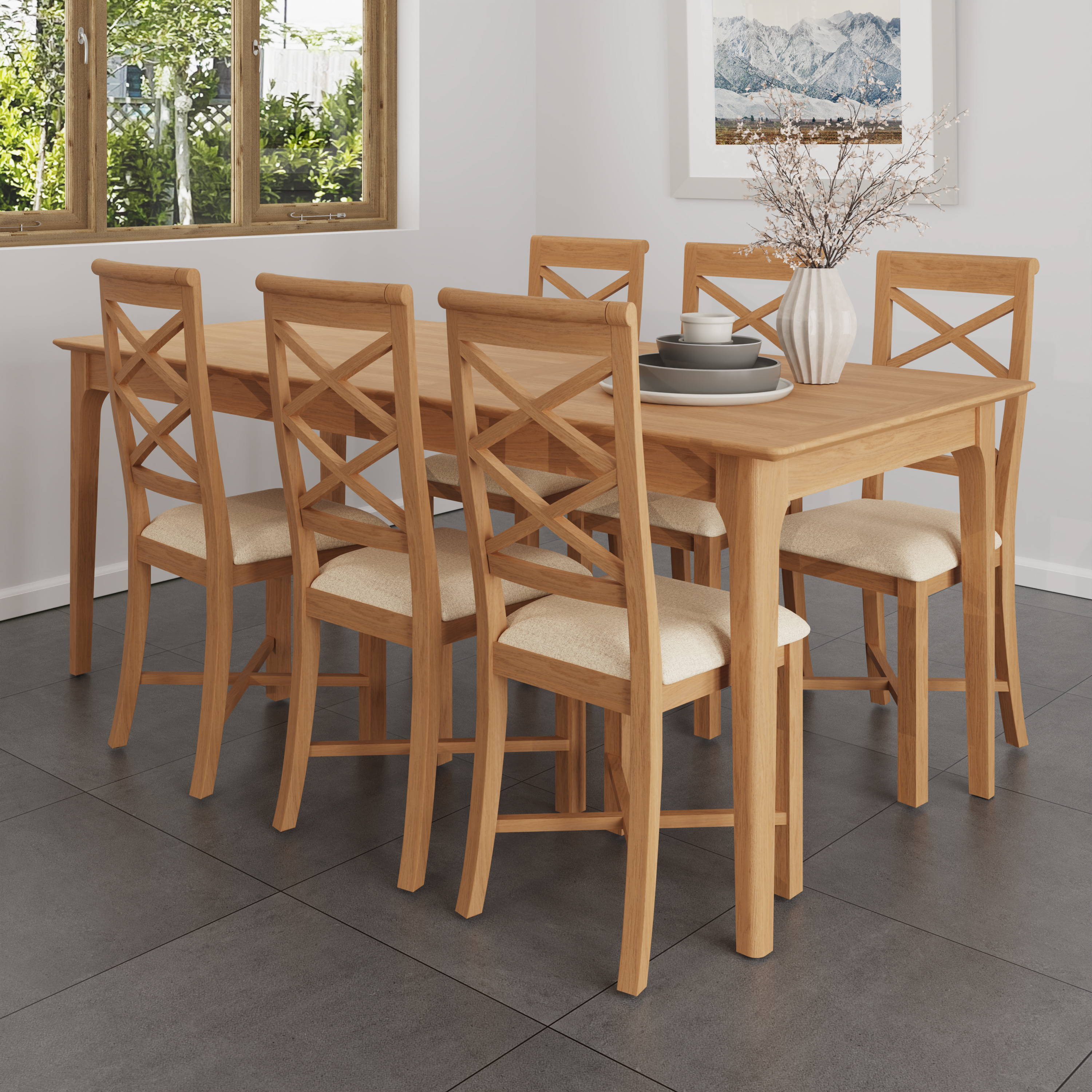 Table à manger extensible en bois de chêne clair 160-210 cm CRUZ