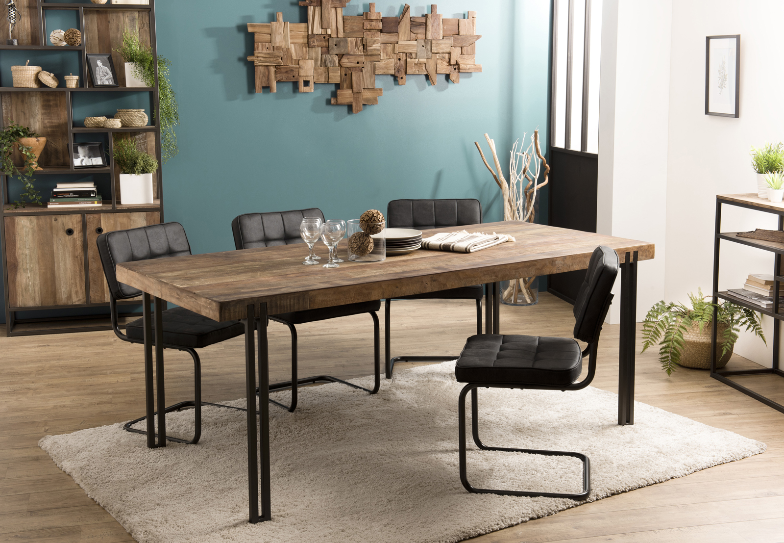 Table à manger industrielle teck recyclé 200x90 SWING