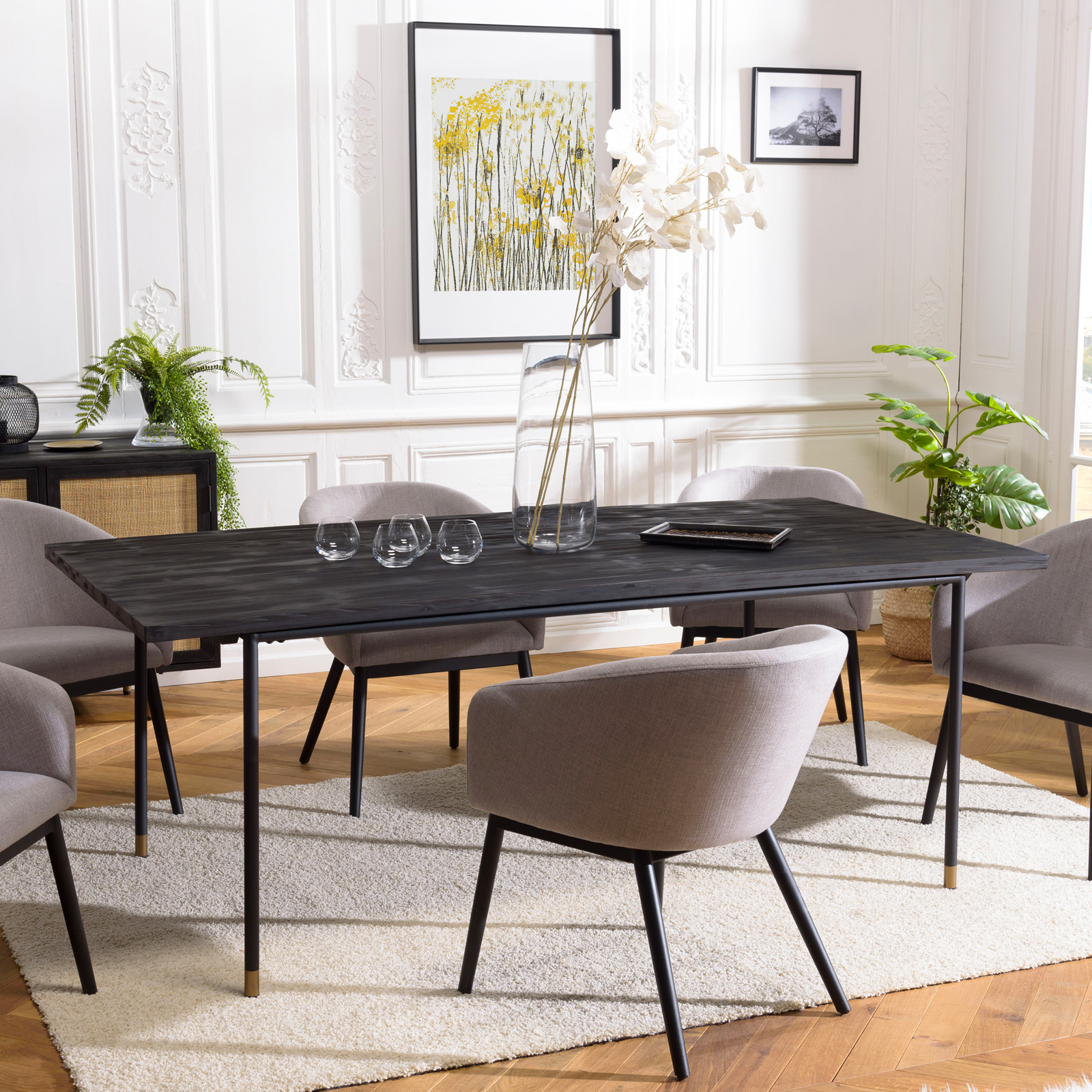 Table à manger noire en bois de pin vieilli 200 cm ALICANTE