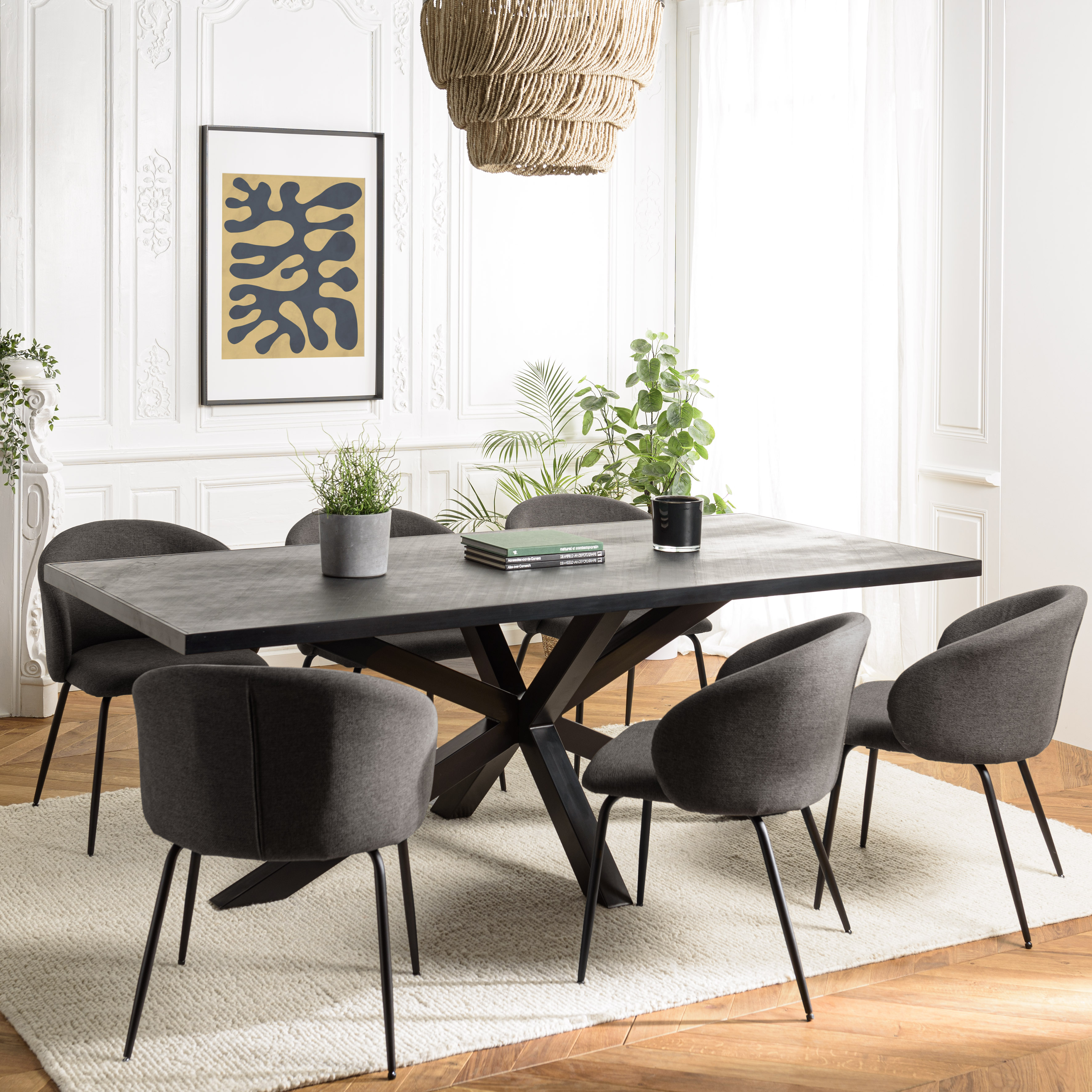 Table à manger rectangulaire bois anthracite effet pierre 220 cm BIHAR