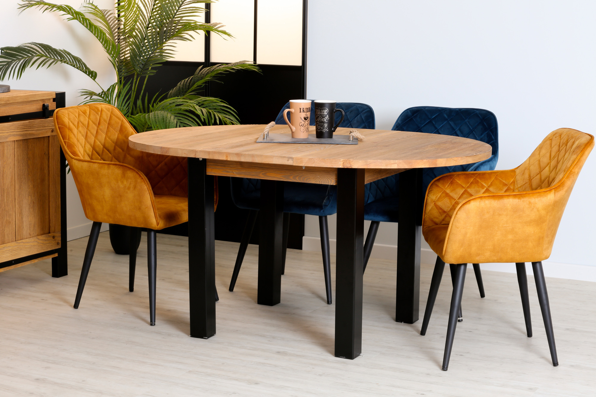 Table à manger ronde bois massif 110-150 LOUNDGE (avec 1 allonge)
