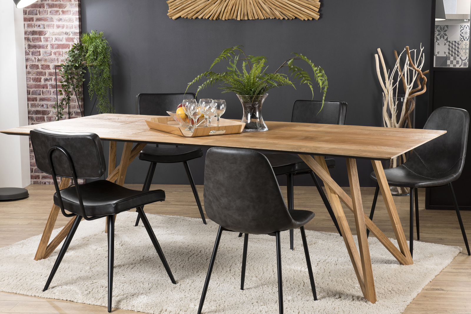 Table à manger teck recyclé pieds croisés 220x100 PANAMA