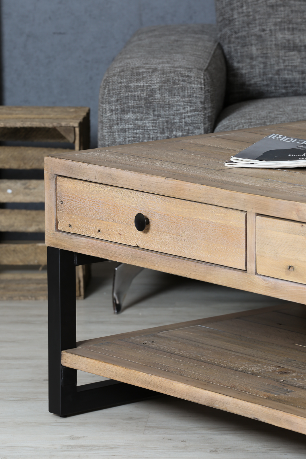 Table basse avec rangement en bois recyclé AUCKLAND