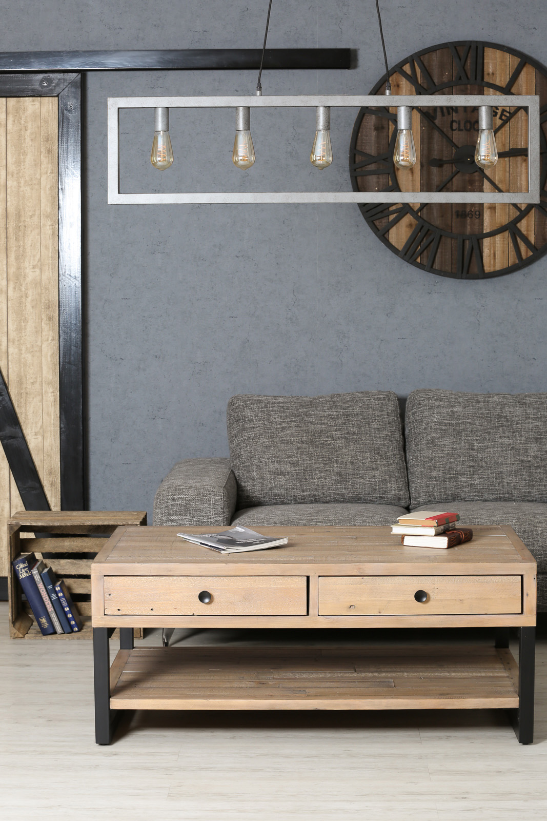 Table basse avec rangement en bois recyclé AUCKLAND