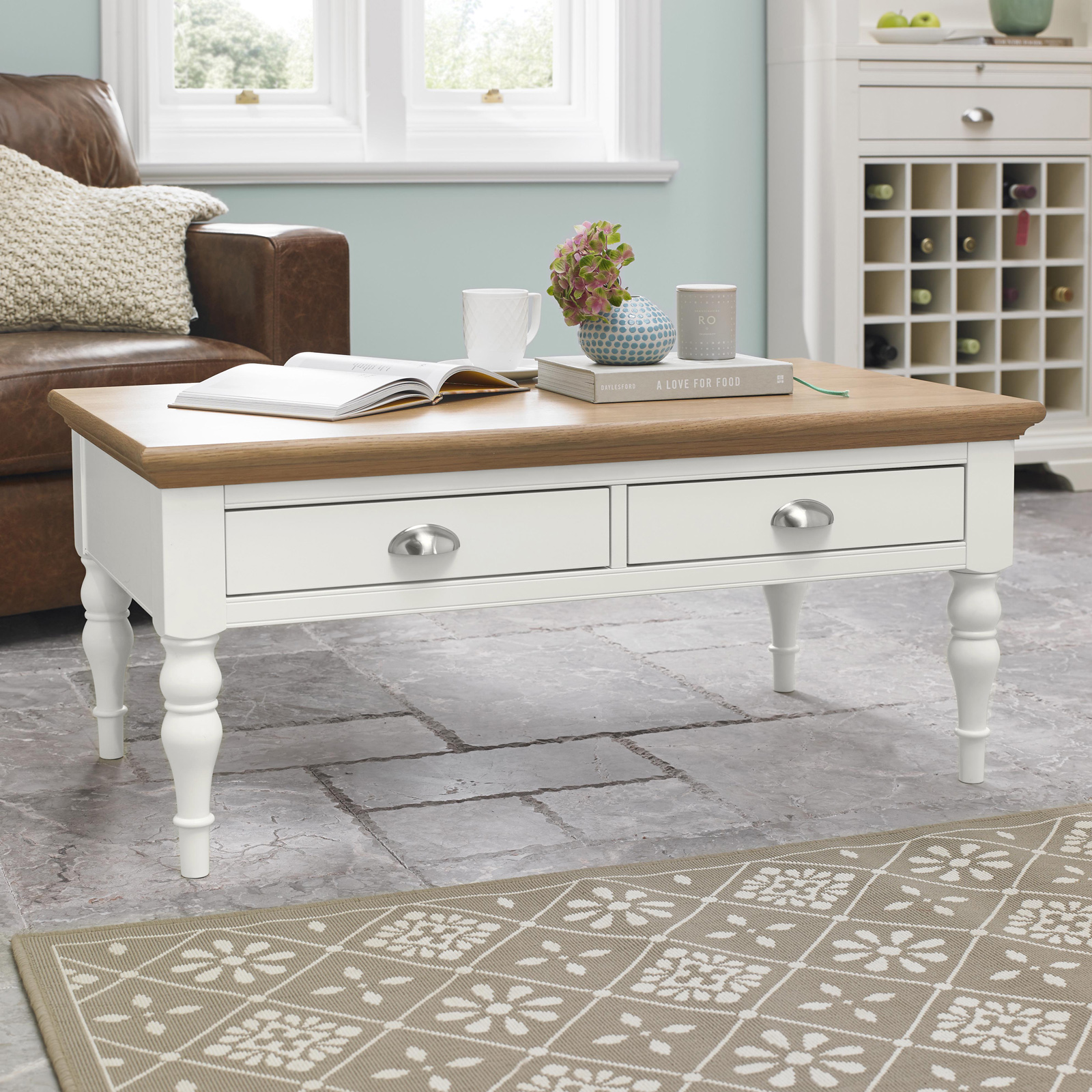 Table basse blanc ivoire 2 tiroirs PORTSMOUTH