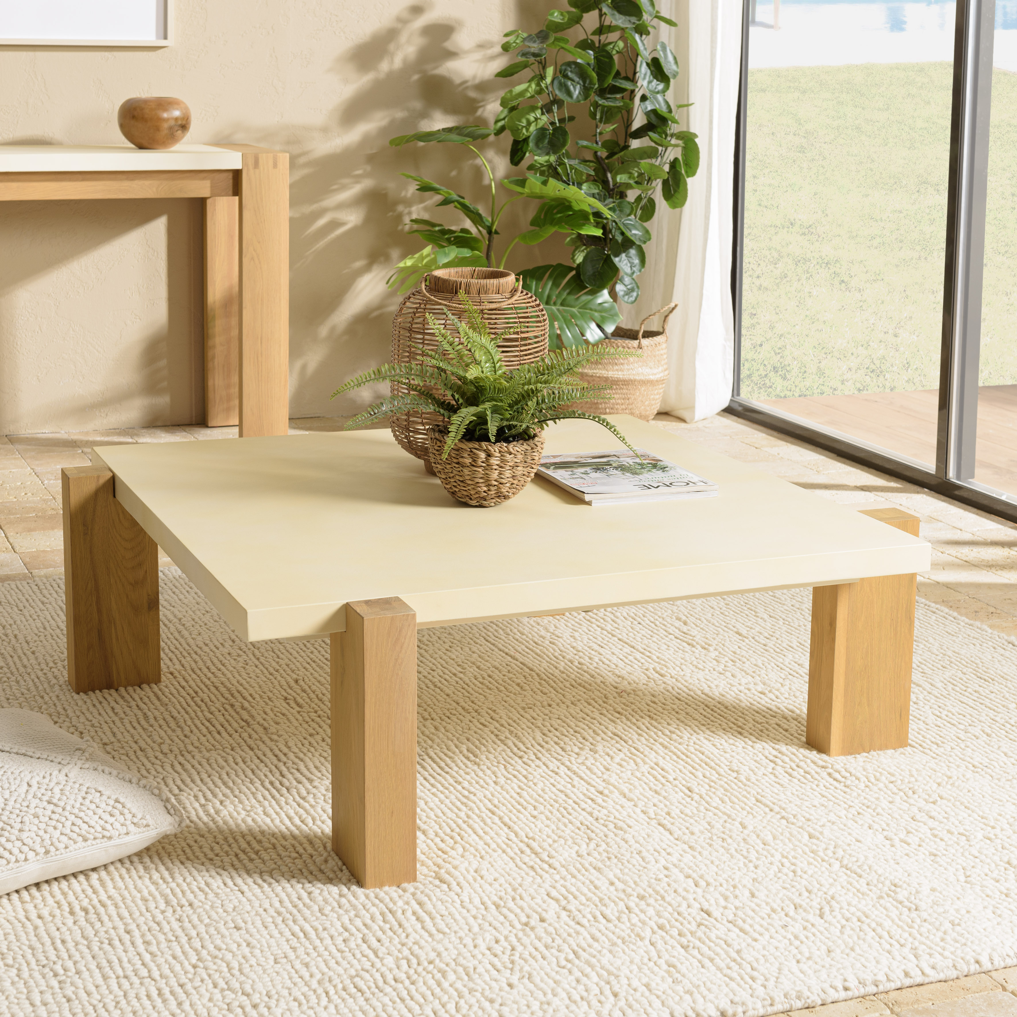 Table basse carrée design épuré bois et béton 114 cm BRASILIA