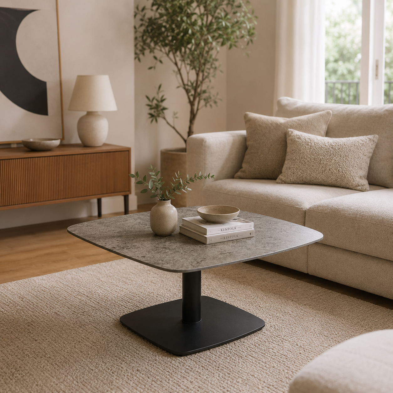 Table basse carrée relevable céramique effet métal LUGANO