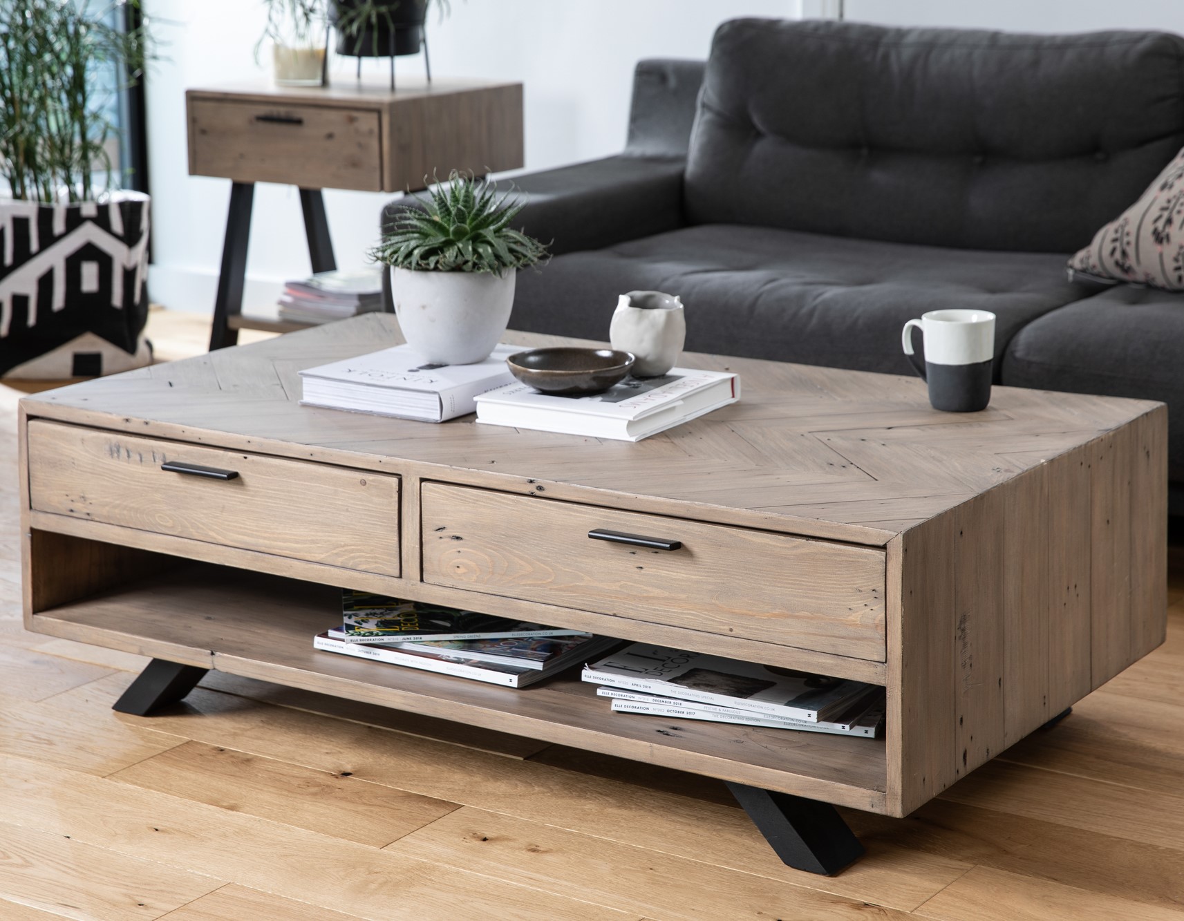 Table basse contemporaine bois recyclé VITTORIA