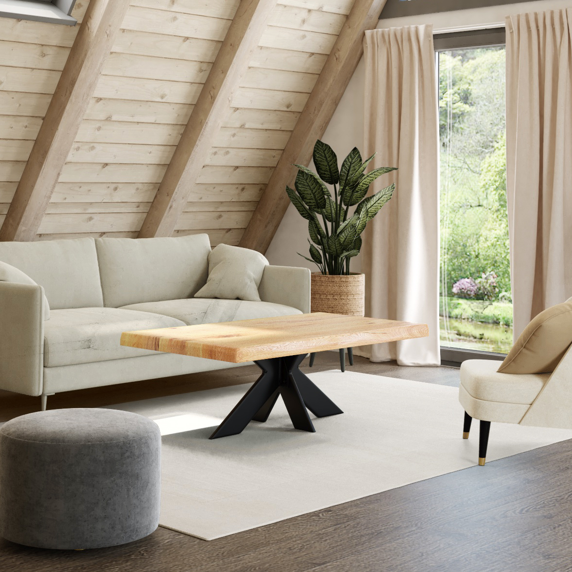 Table basse design en chêne huilé avec bords naturels PALERME