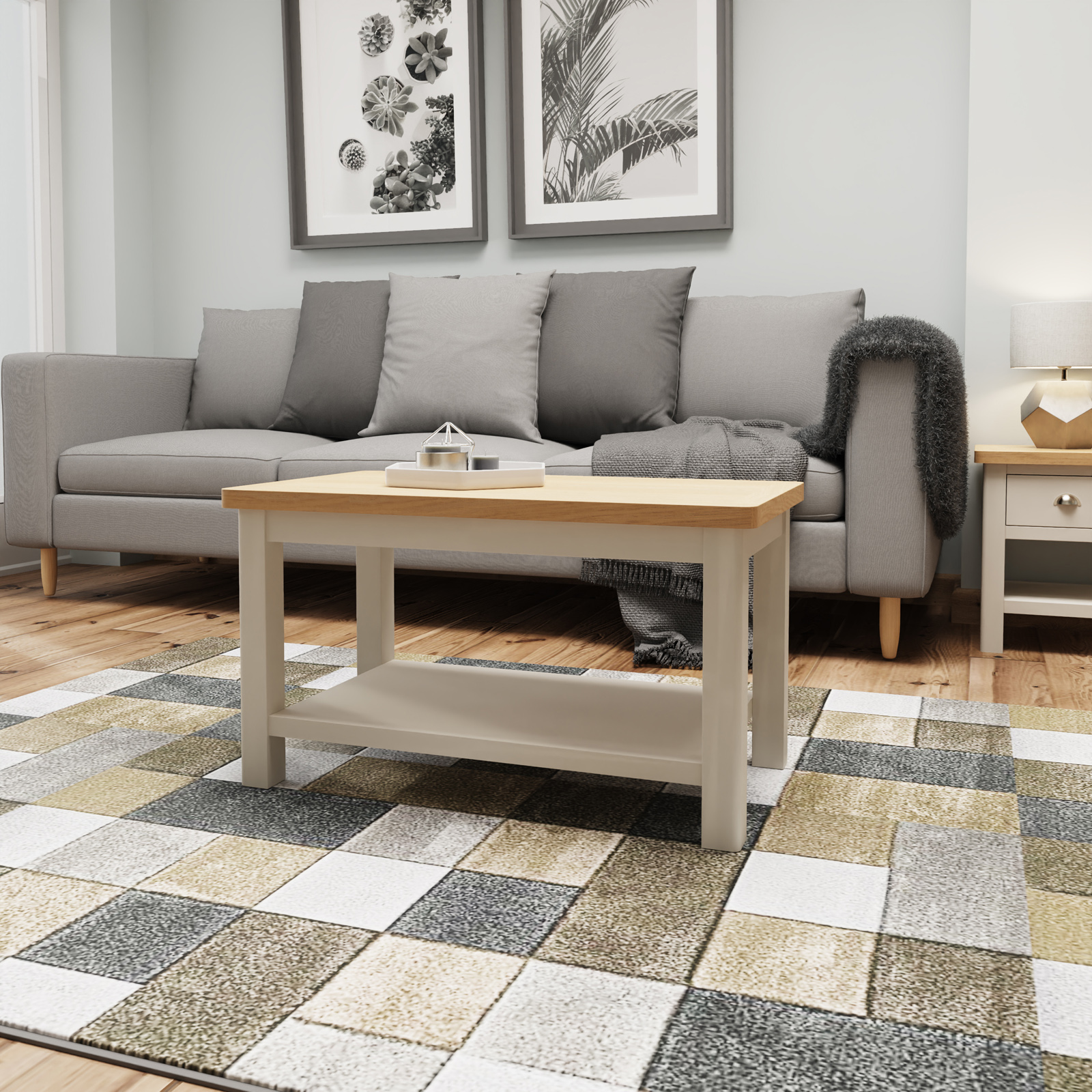 Table basse double plateau en bois finition gris clair BATH