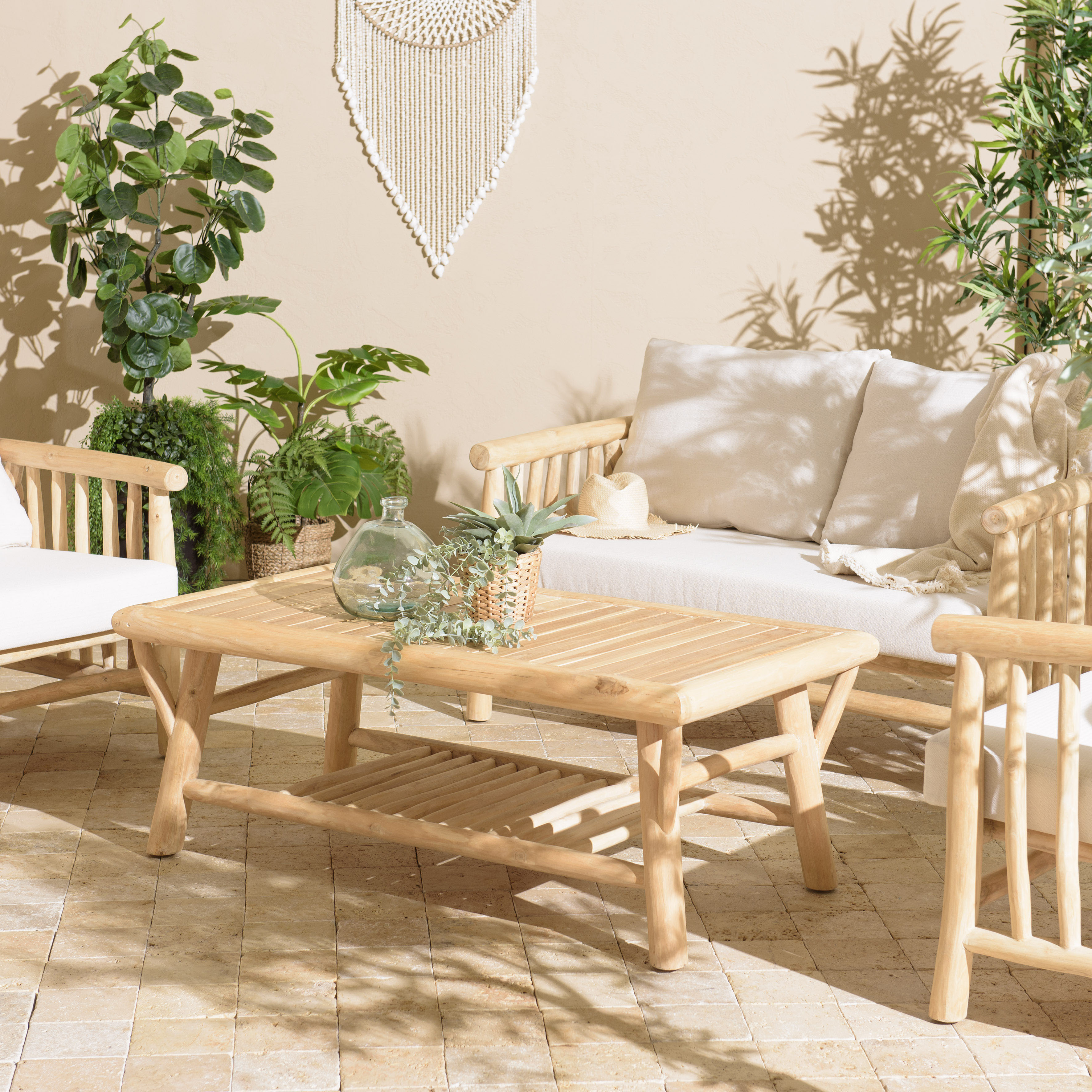 Table basse double plateau rondins de teck naturel MANAK