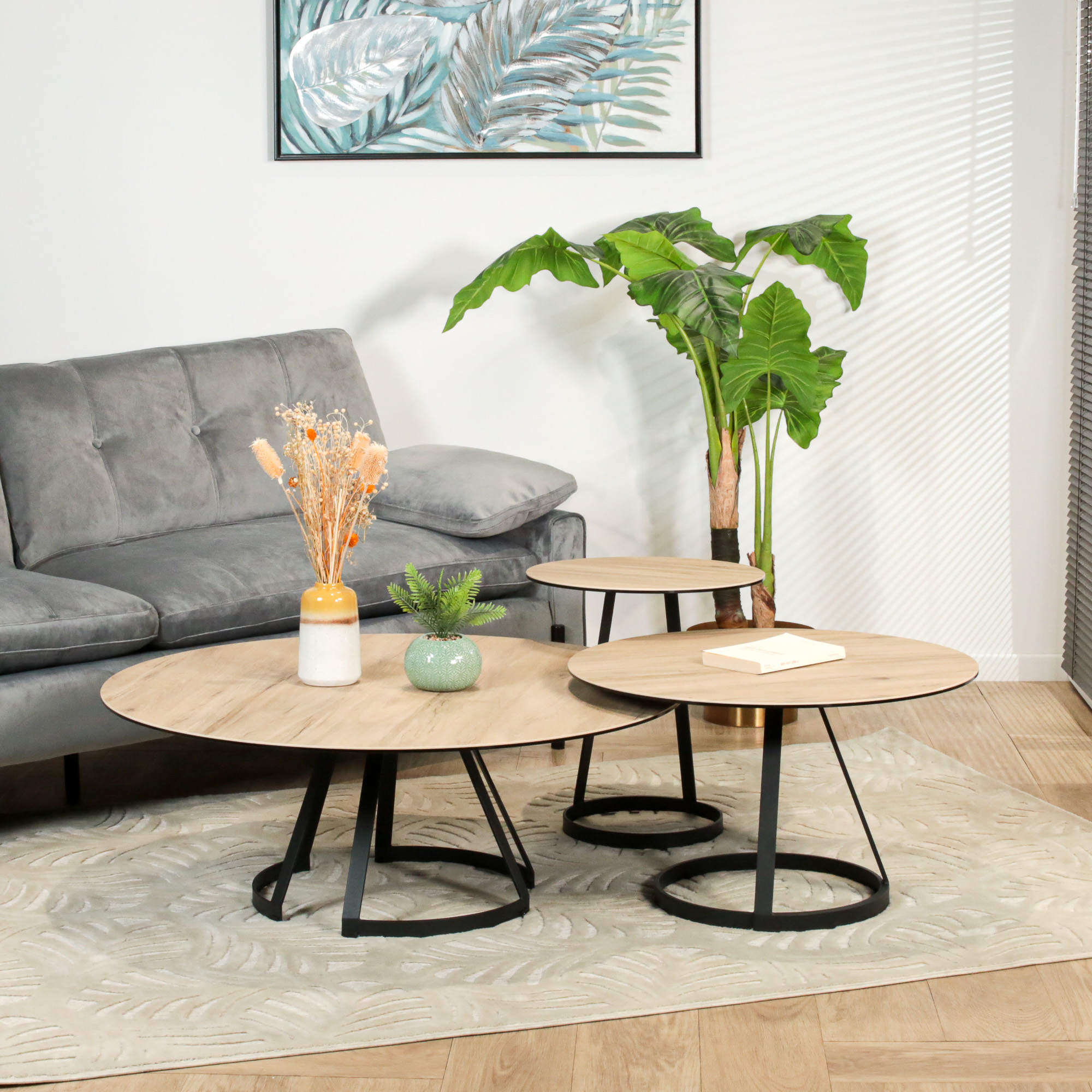 Table basse gigogne en céramique effet bois clair (lot de 3 pièces) LOMBARDIE