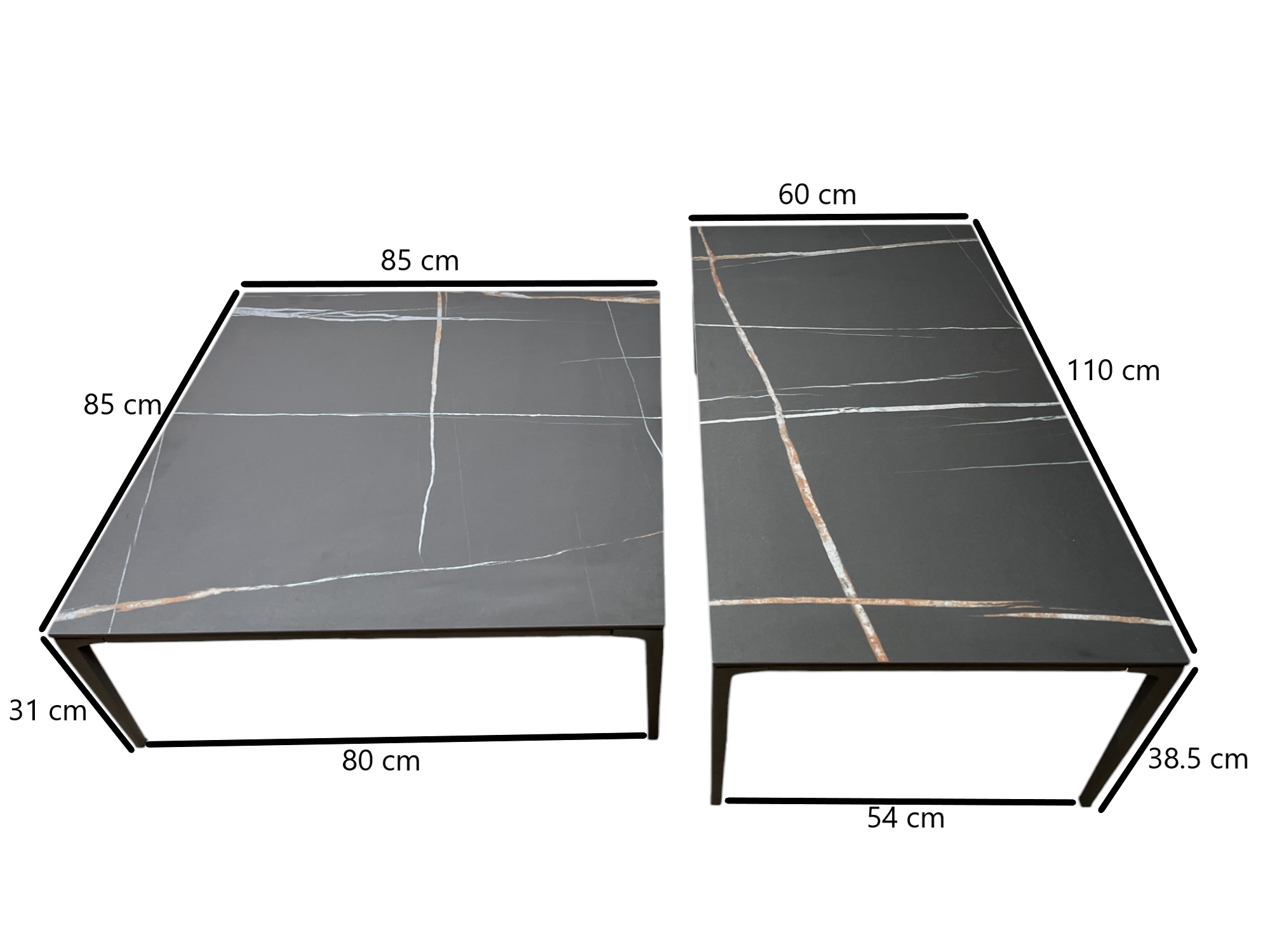 Table basse gigogne en céramique noire marbrée (lot de 2) LOMBARDIE