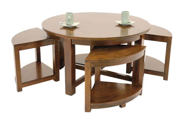 Table basse hévéa D76cm + 4 tabourets  MAORI