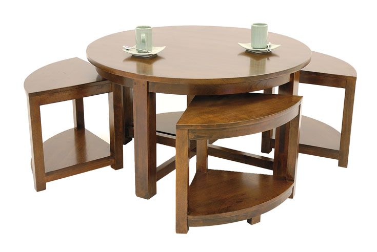Table basse hévéa D90cm + 4 tabourets MAORI