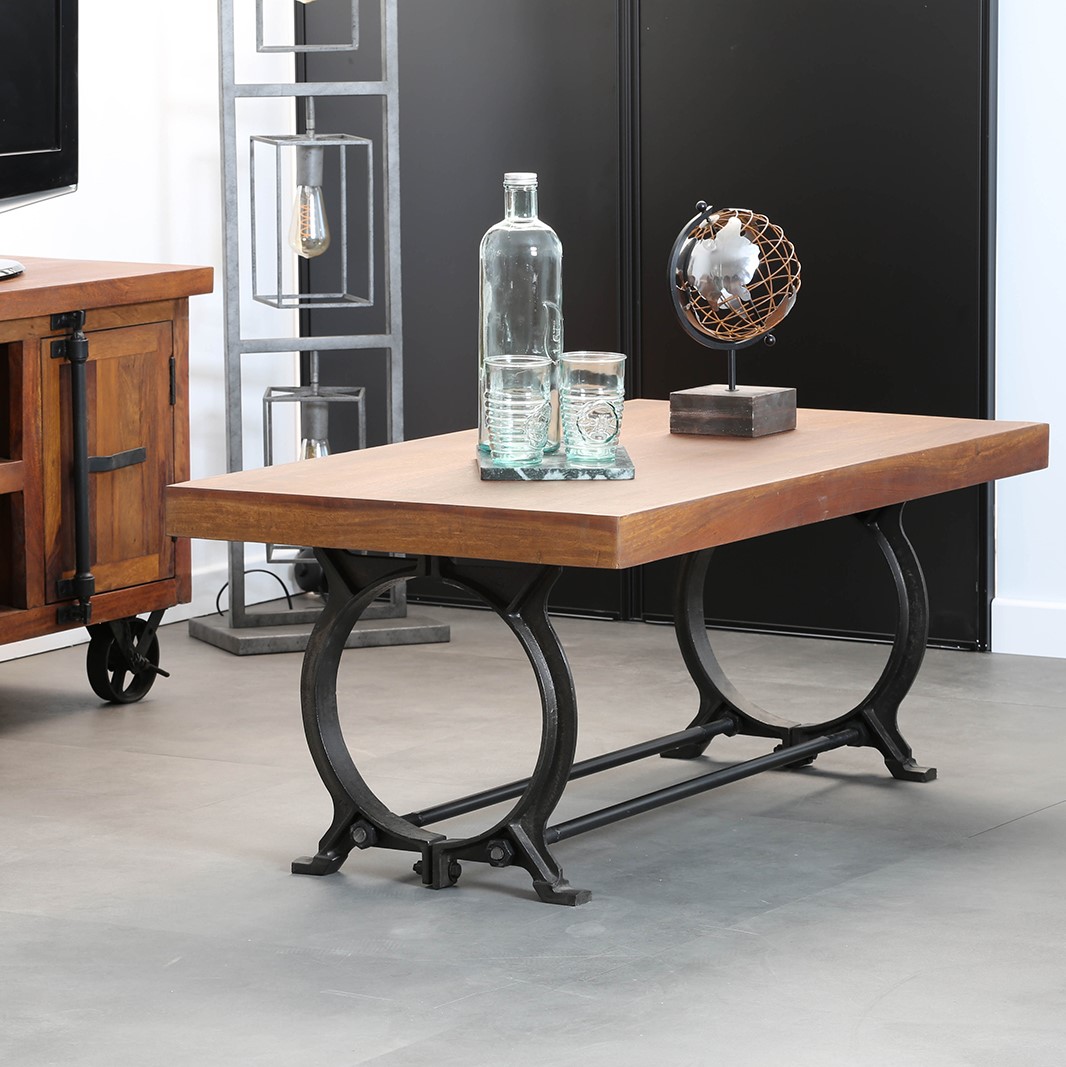 Table basse industrielle vintage bois recyclé LEEDS
