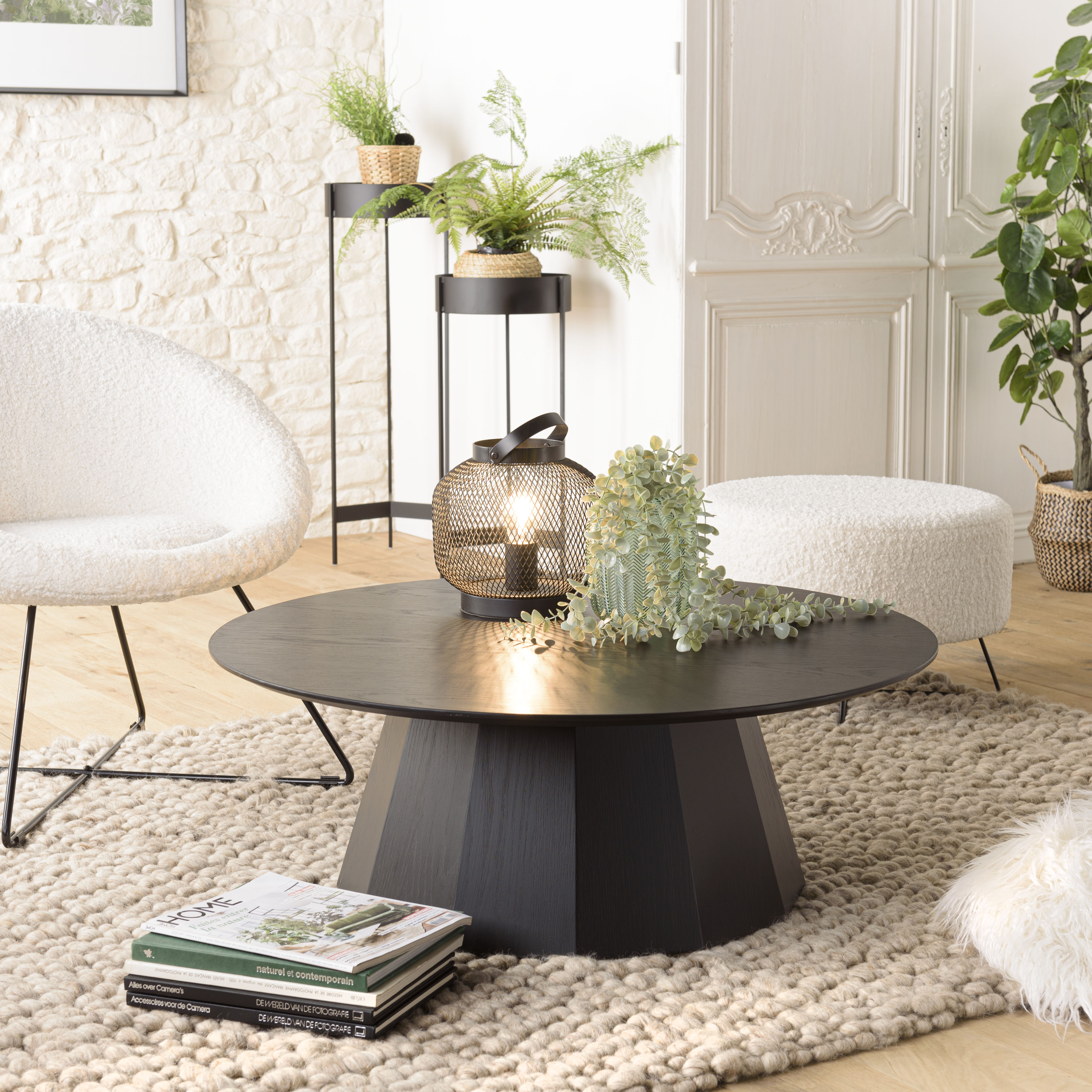 Table basse moderne ronde bois - métal noir  CORUMBA
