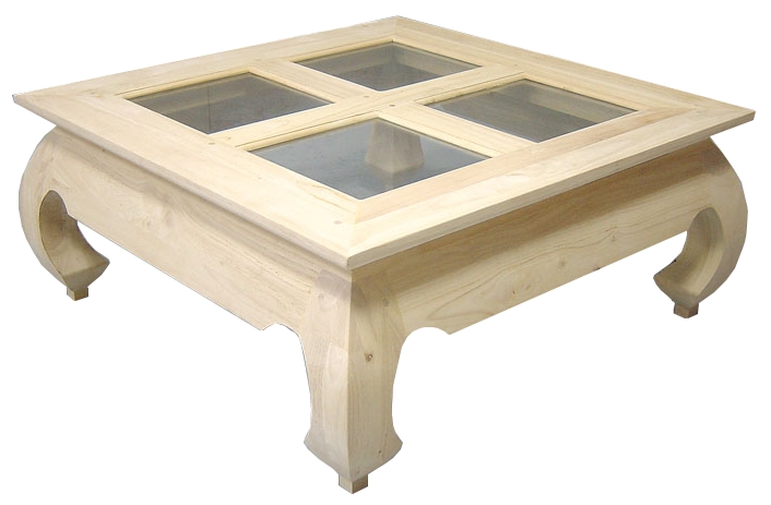 Table basse Opium vitrée Hévéa 4x4 carreaux 80x80x35cm MAORI