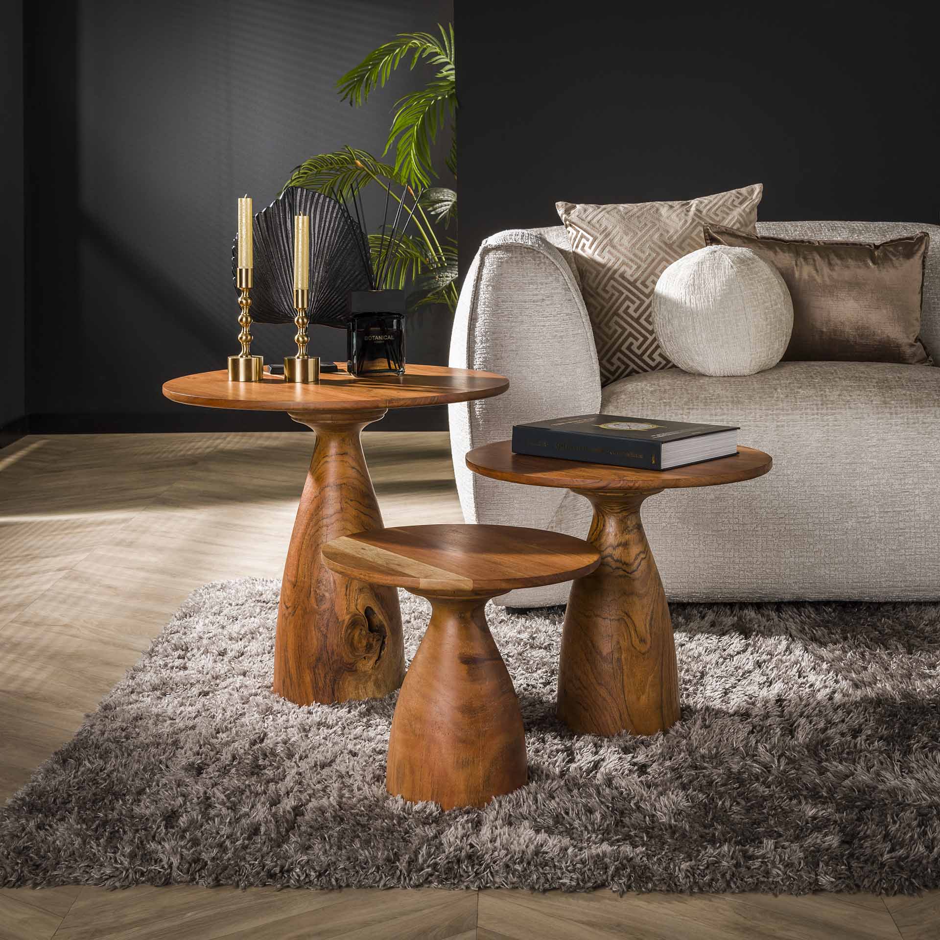 Table basse organique ronde en bois d'acacia massif (lot de 3) MELBOURNE