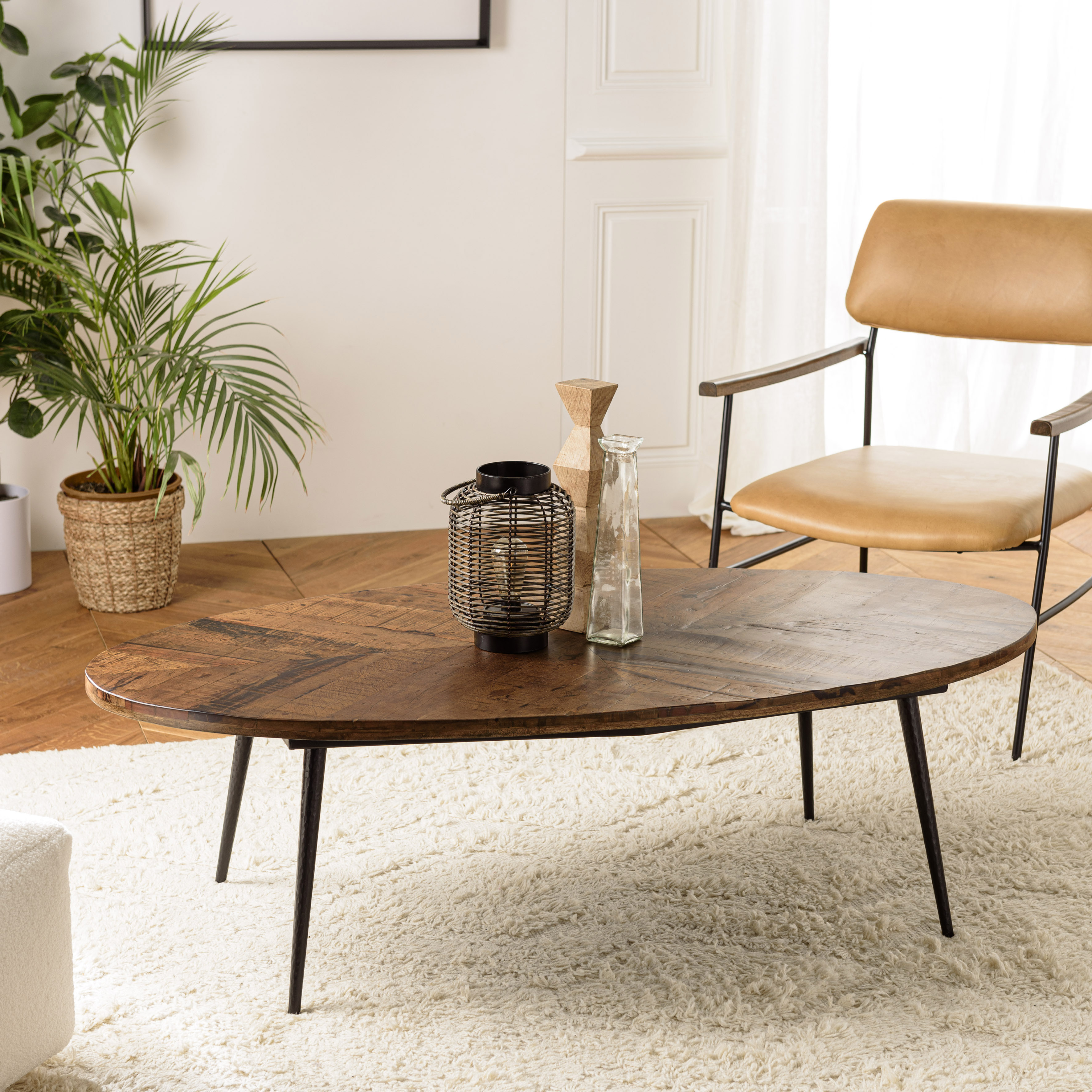Table basse ovale bois recyclé chevrons KORKAI