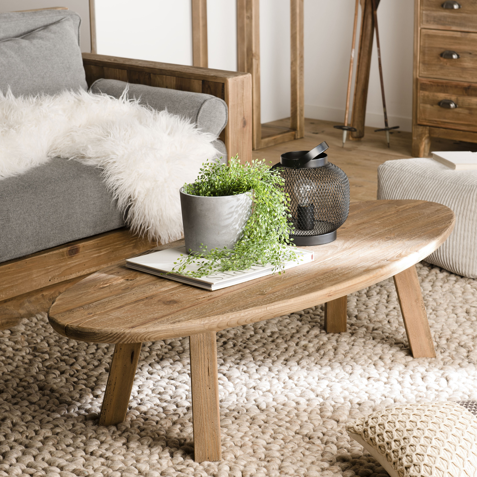 Table basse ovale en bois de pin recyclé DENVER