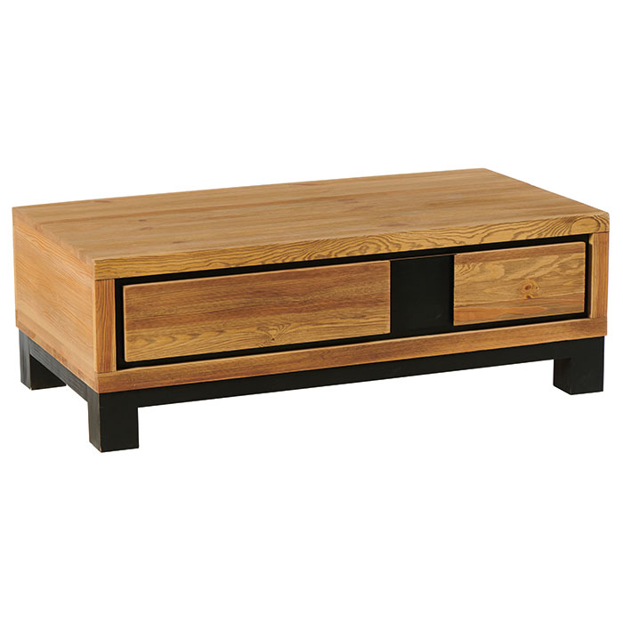 Table basse pin brossé carrés noirs ARAD