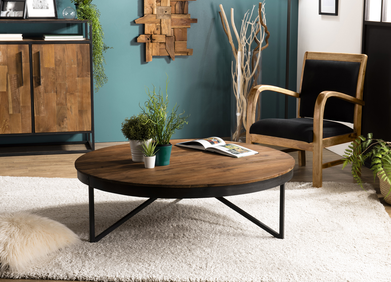 Table basse ronde bois de teck recyclé XL SWING