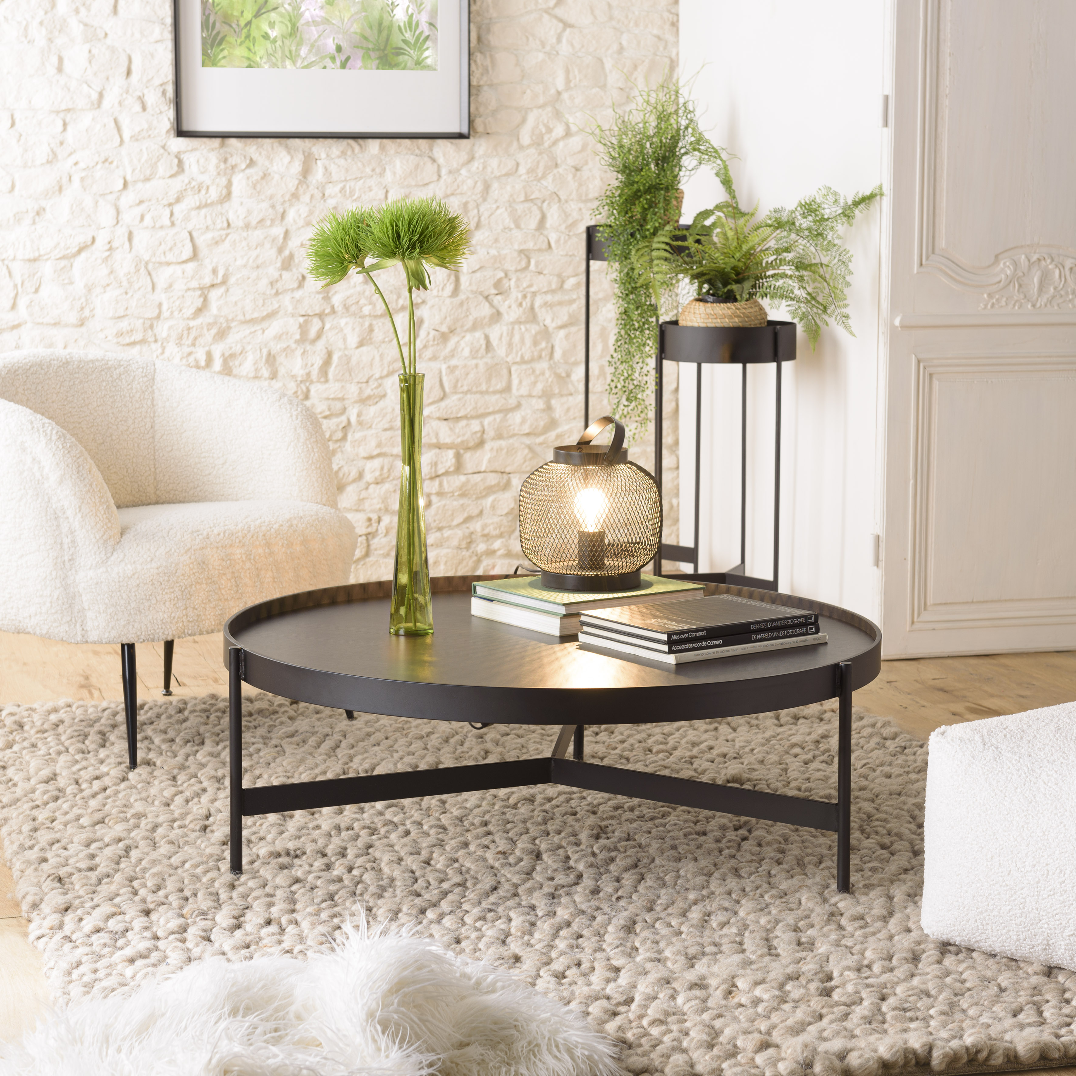 Table basse ronde bois-métal noir CORUMBA