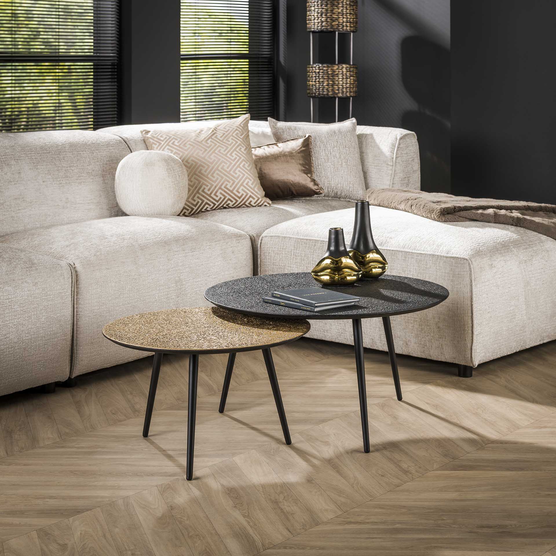 Table basse ronde design couleur anthracite et cuivré (2 pièces) RALF