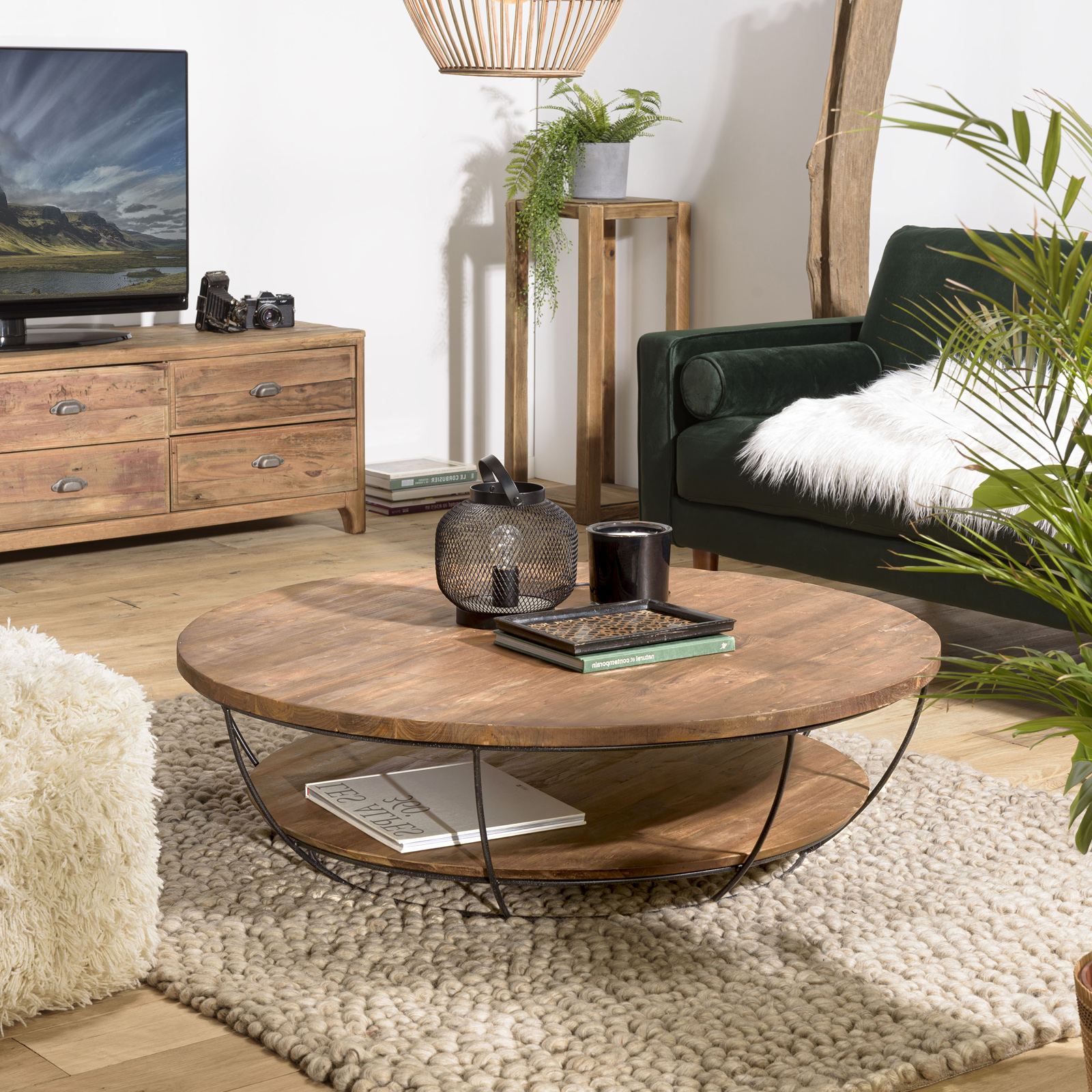 Table basse ronde double plateau métal noir D 120 cm SWING