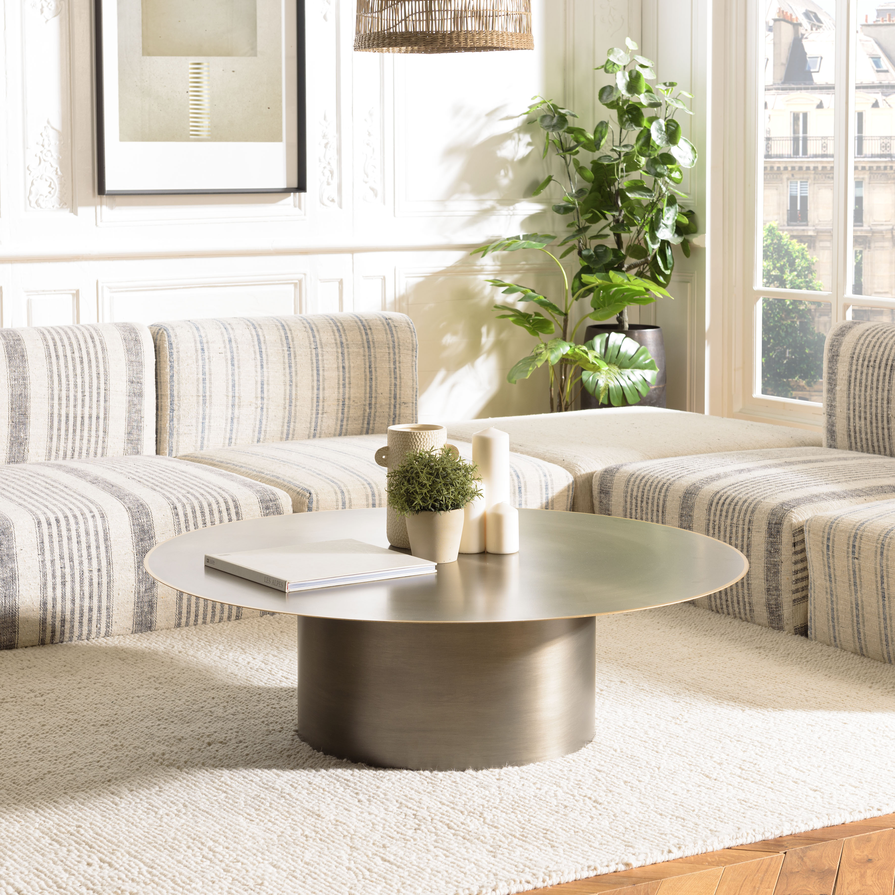 Table basse ronde métal argenté bord doré D120 cm ZALA
