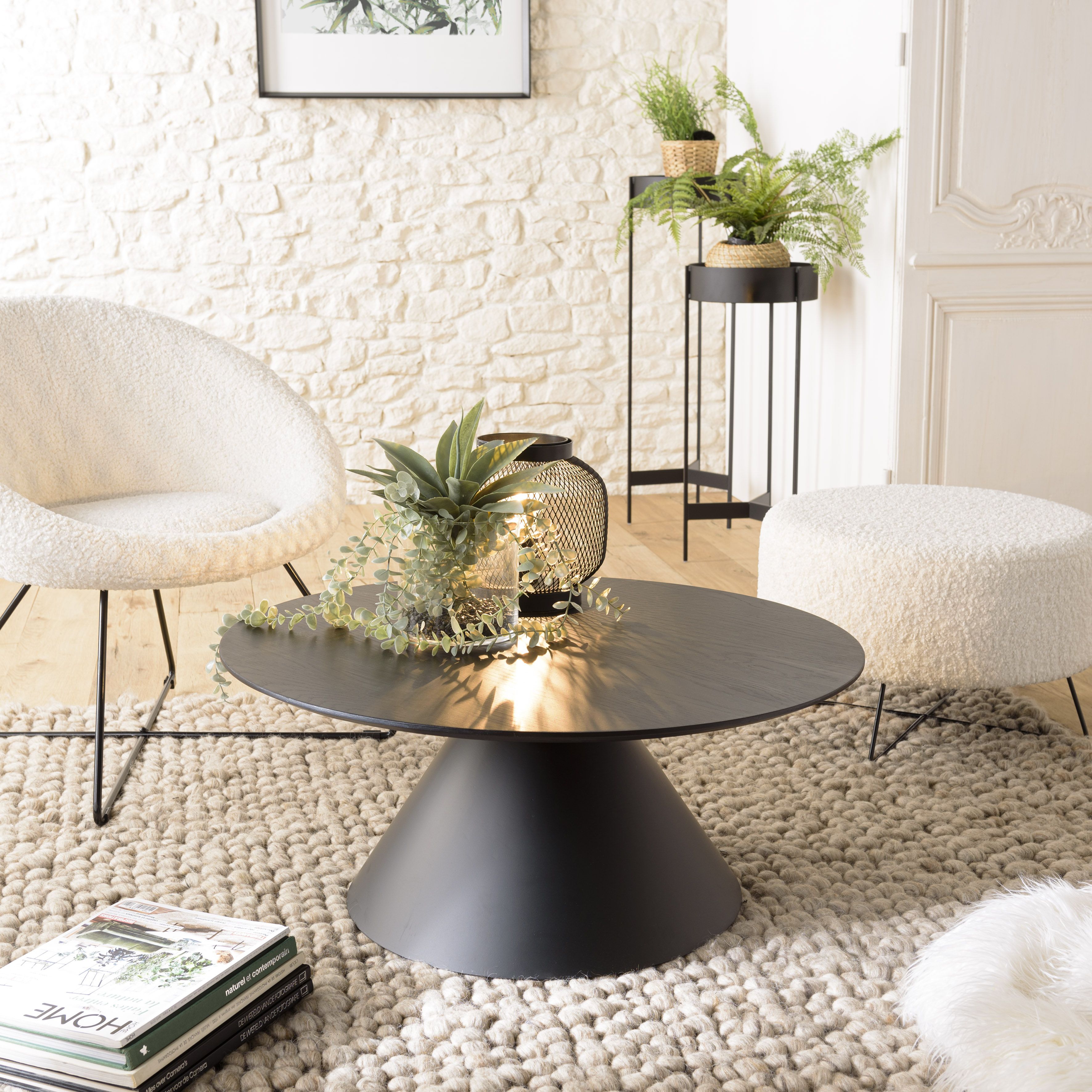 Table basse ronde pied cône bois et métal 78 cm CORUMBA