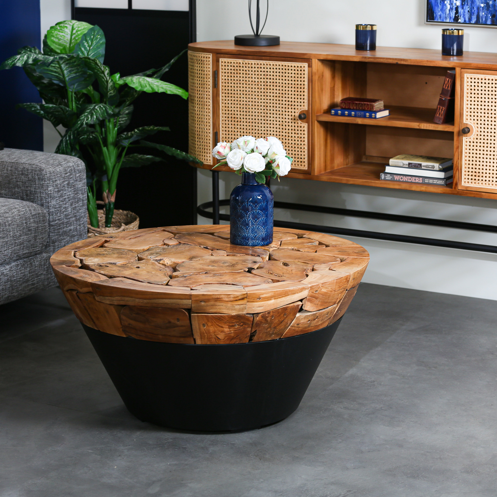 Table basse ronde racine de teck métal CANADA
