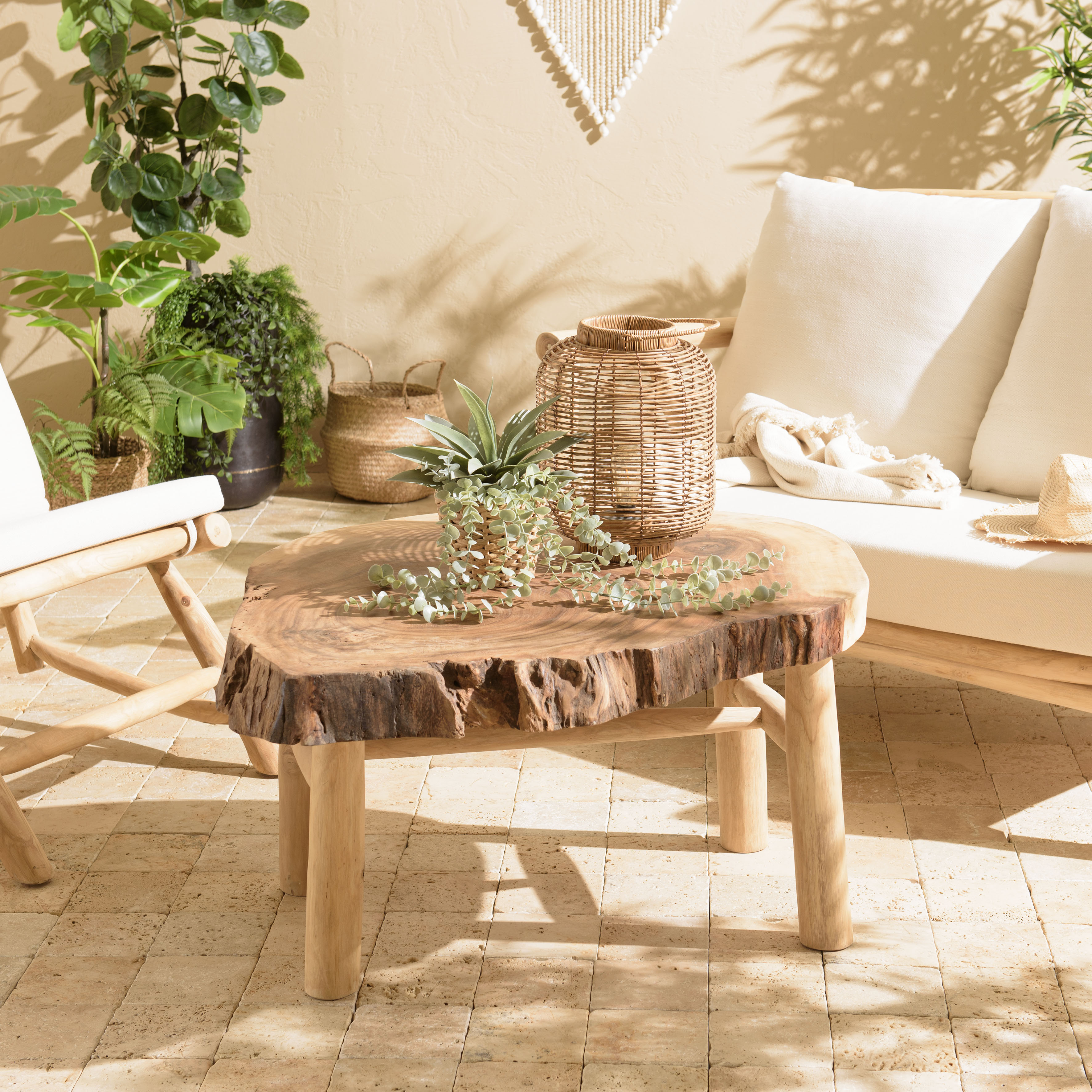 Table basse tronc de teck naturel style exotique MANAK