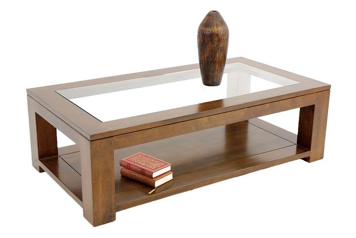 Table basse vitrée hévéa 130X70cm HELENA