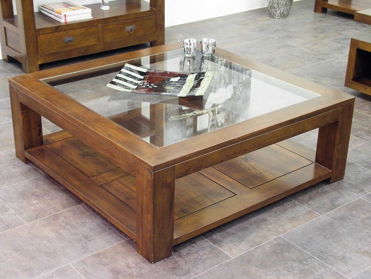 Table basse vitrée hévéa 80X80xm HELENA
