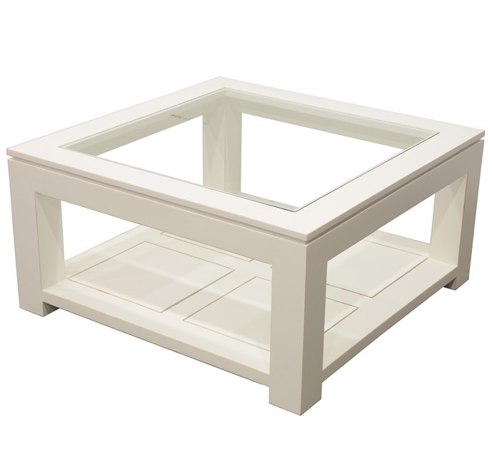 Table basse vitrée hévéa 80X80xm HELENA