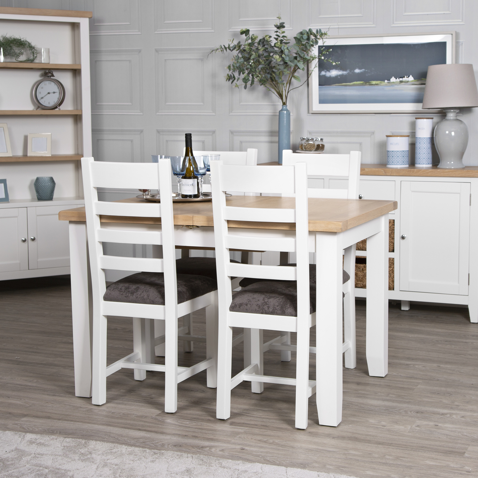 Table blanche extensible en chêne 120-160 cm NAXOS
