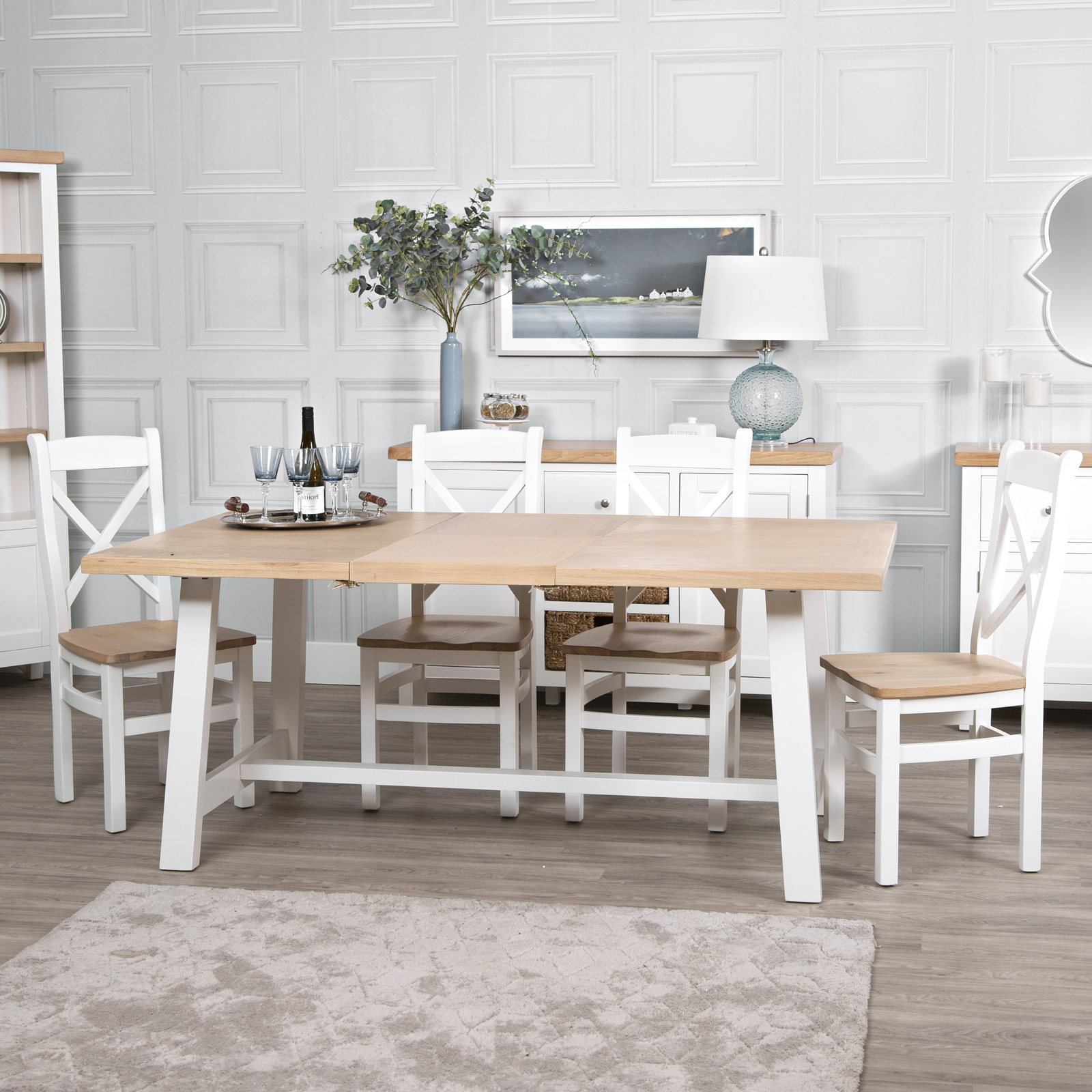 Table blanche extensible en chêne 180-240 cm NAXOS