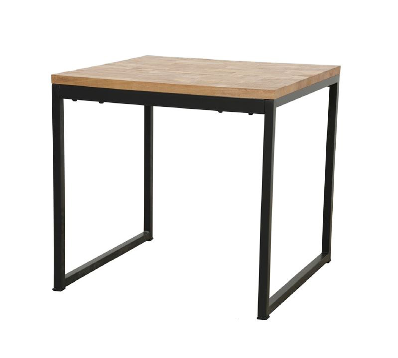 Table carrée en Hévéa recyclé naturel et pieds métal 80x80x76cm LOFT
