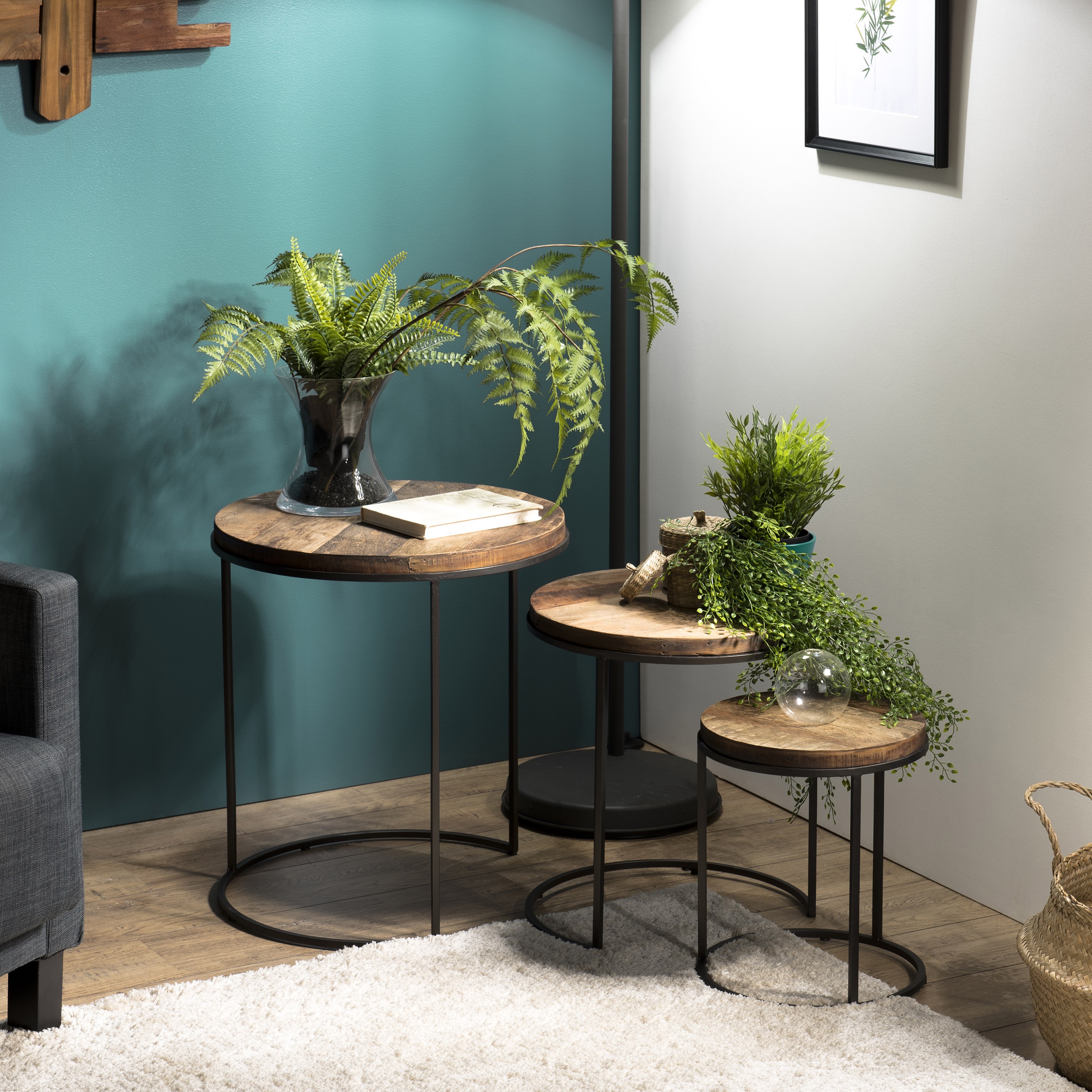Table d'appoint gigogne bois recyclé (lot de 3) SWING