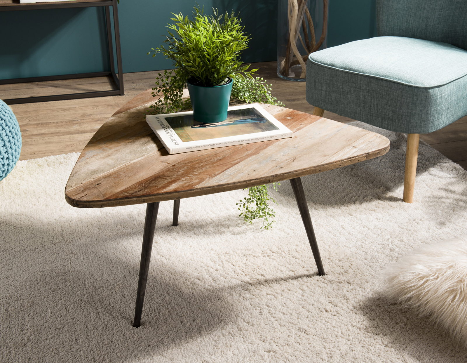 Table d'appoint triangulaire teck recyclé GM SWING