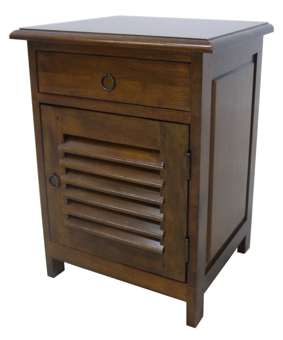 Table de chevet 1 tiroir 1porte persienne hévéa 45x40x60cm TRADITION