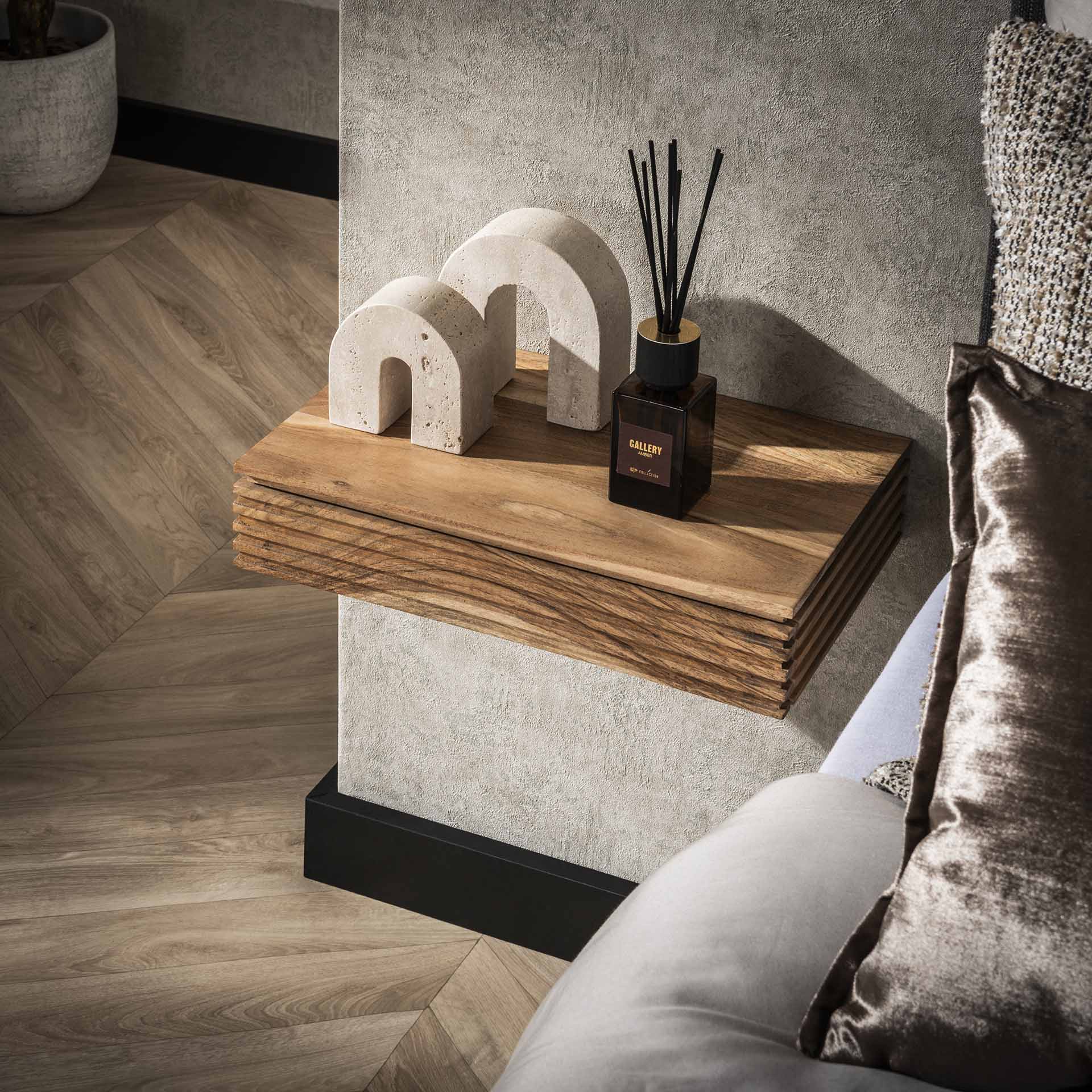Table de chevet murale en bois d'acacia avec stries 40 cm (lot de 2) MELBOURNE