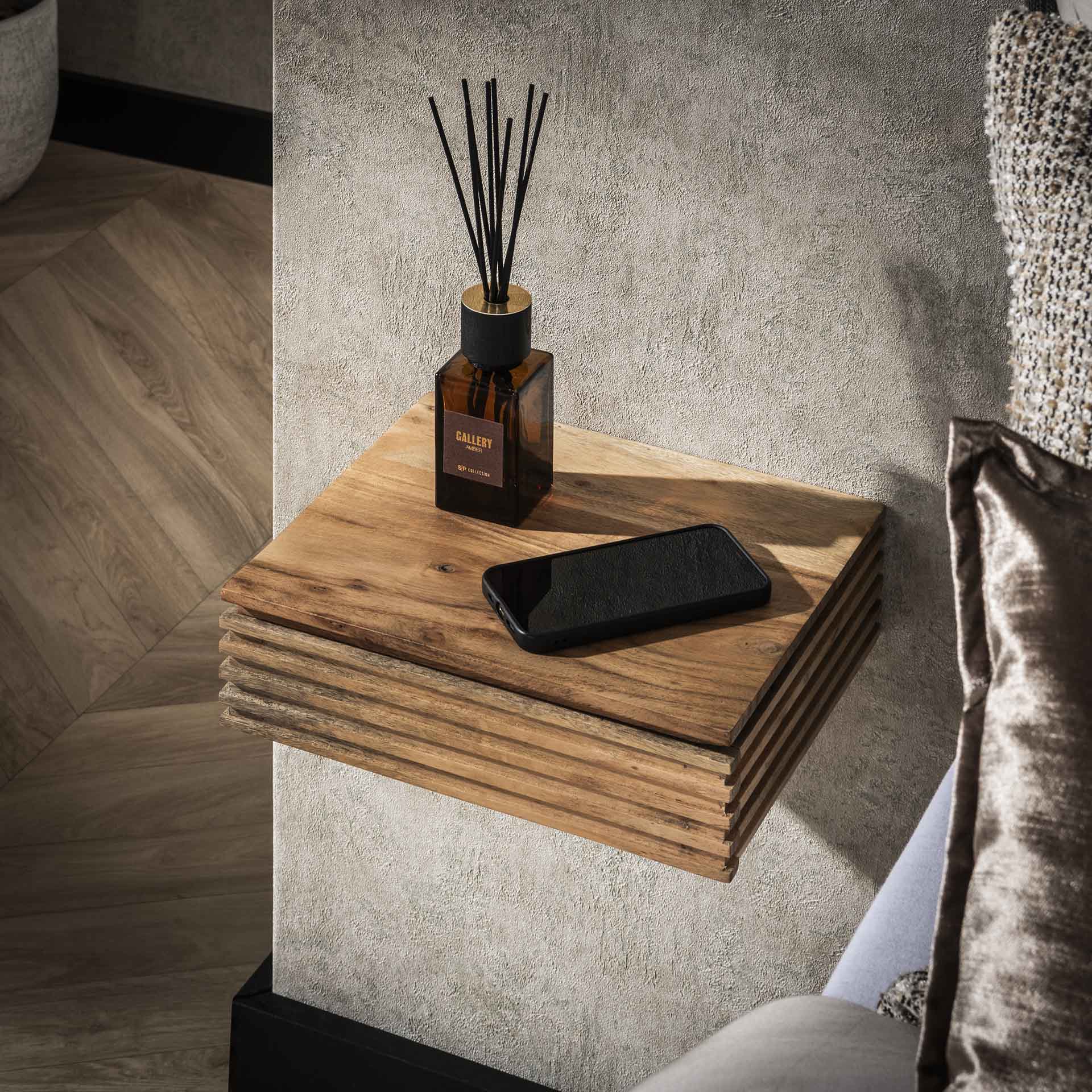 Table de chevet murale en bois d'acacia avec stries (lot de 2) MELBOURNE