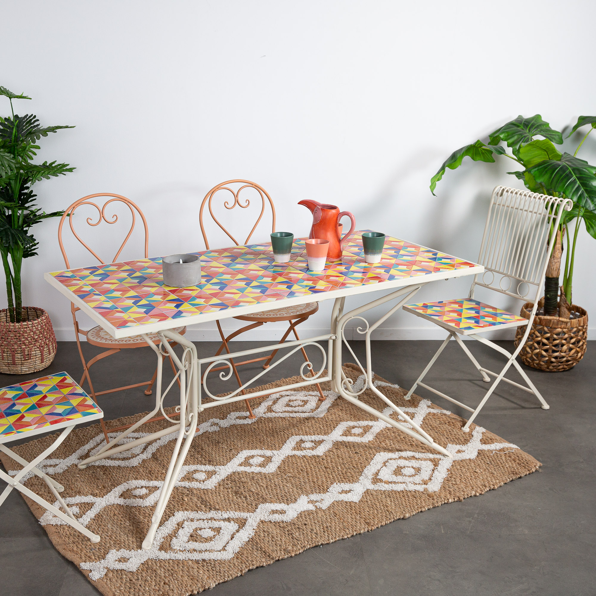 Table de jardin carreaux de ciment multicolores 140 cm GRENADE