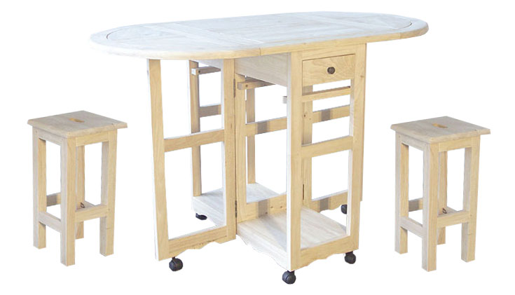 Table de repas à roulettes Hévéa pliante + 2 tabourets TRADITION