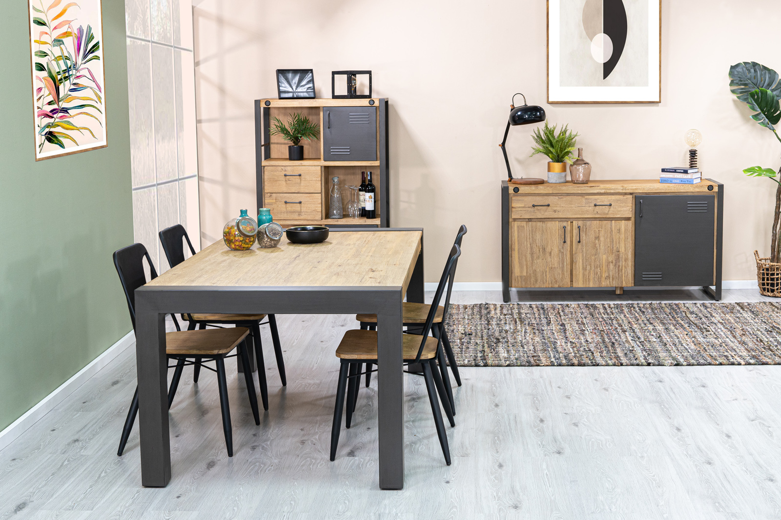 Table de Repas extensible Inspiration Indus' en Acacia et Métal 180/230x100x76cm BROOKLYN