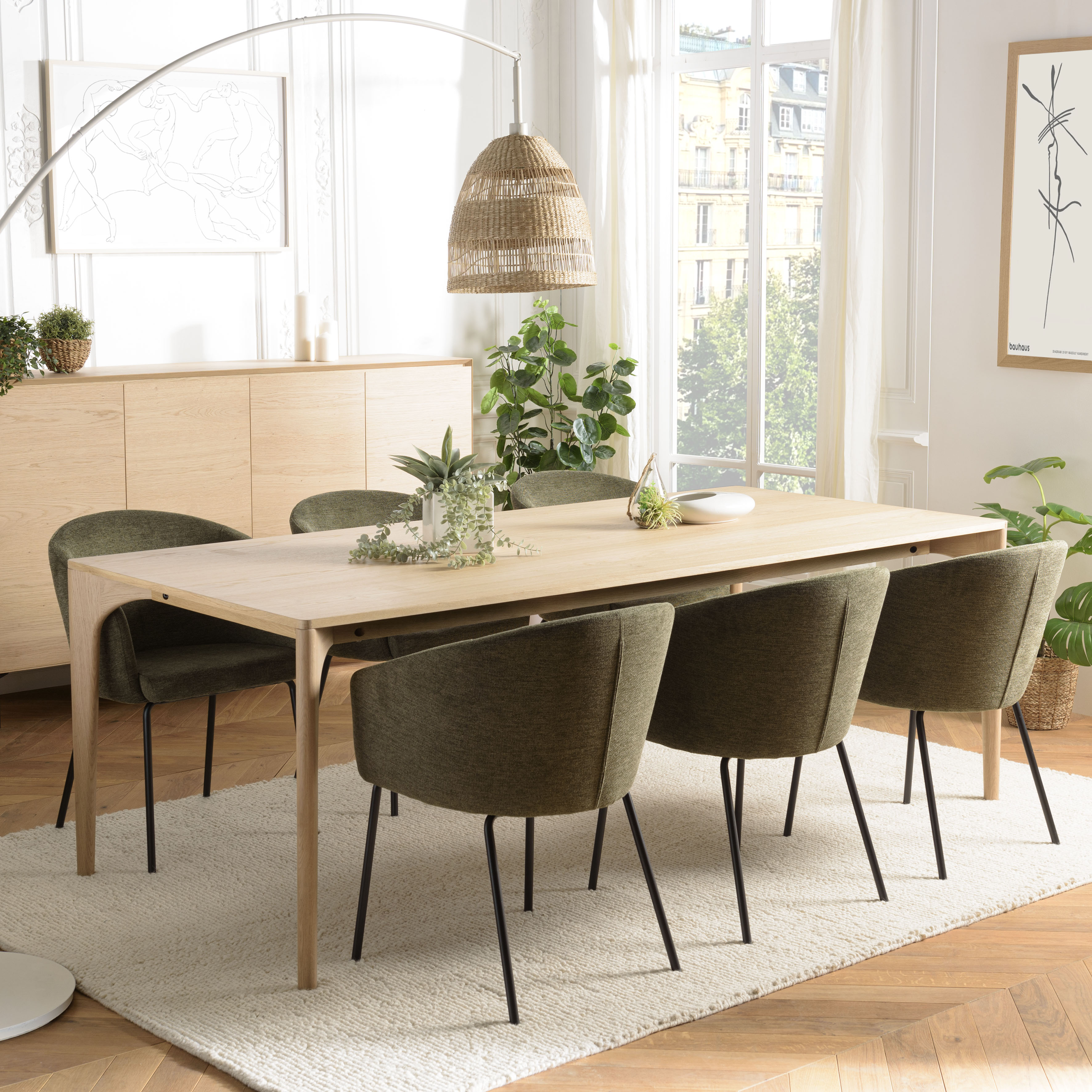 Table de repas moderne naturelle pieds chêne massif 220 cm PANAMA